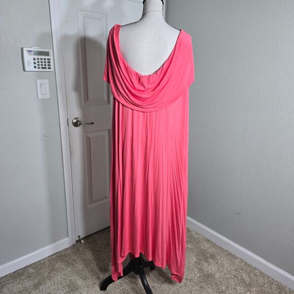 Women's Coral Off Shoulder Maxi Dress Plus XL Asymmetrical Boho Flowy Vacation - Picture 5 of 11